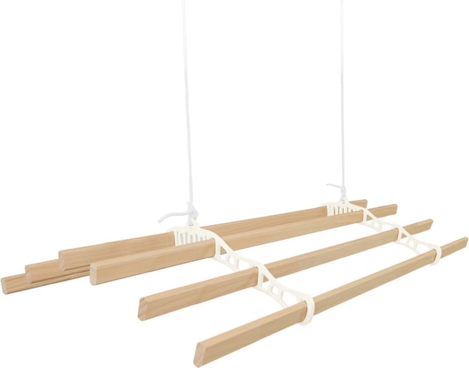 Kledingrek plafond katrol - ivoor - 2.4m - 6 gelakte latten