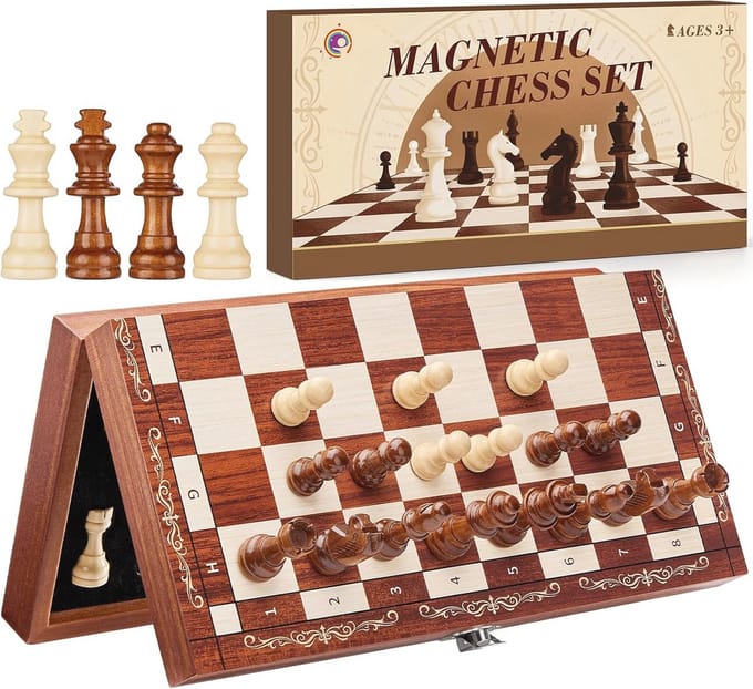 Houten Magnetisch Schaakspel - Opvouwbaar Schaakbord voor Thuis en Reizen