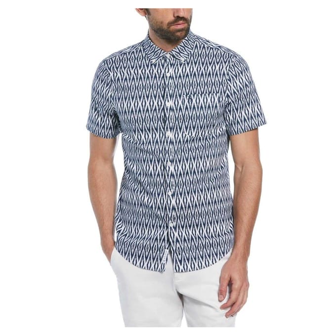 Original Penguin Heren Ikat Normaal Shirt Met Korte Mouwen (Sargasso Zee)