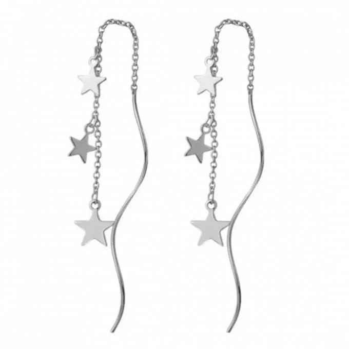 Zilveren - Ster- lange oorbellen- Swing - Charme Bijoux