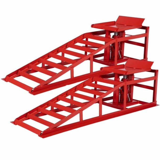 HJS Oprijbok met krik - 2000 kg draagvermogen - Rood - Set van 2