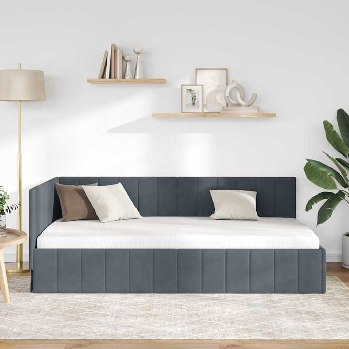 vidaXL - Hoek - Bed - Frame - Donkergrijs - 100 - cm - x - 200 - cm - Fluweel