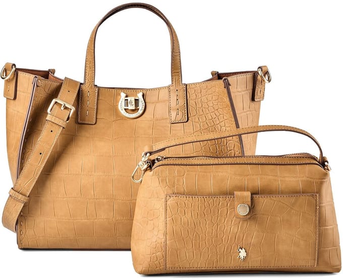 U.S. POLO ASSN. schoudertas Middleton Double Handle With Extra Bag Amber Crocco bruine
