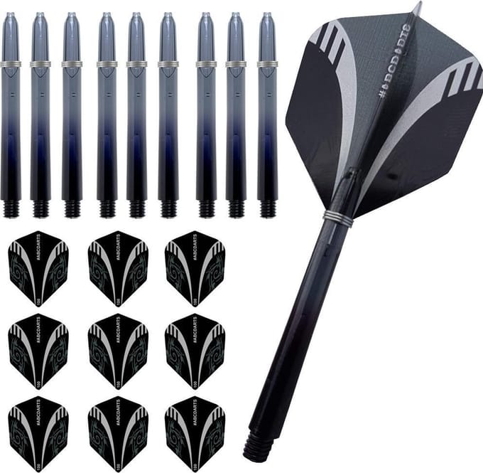 ABC Dart - Dart Flights en Darts Shafts Medium - tribal zwart - 3 sets