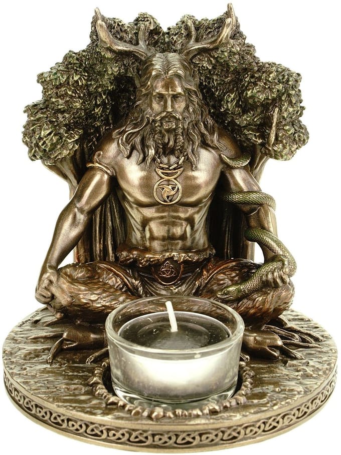 Theelichthouder Cernunnos Keltische God van de Natuur Figuur Sculptuur
