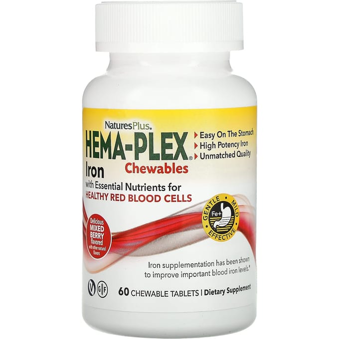 Hema-Plex IJzer Kauwtabletten, Gemengde Bessen Smaak, 60 Kauwtabletten