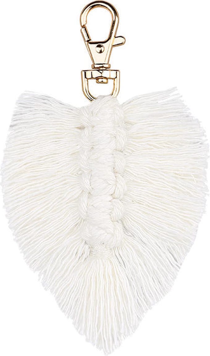 Macramé Sleutelhanger - Veren Sleutelhanger - 8x13 cm - Wit