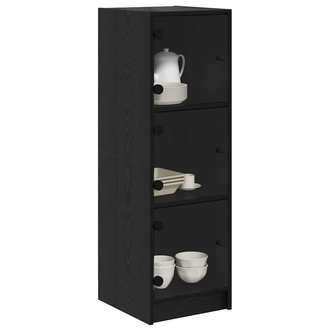 vidaXL - Highboard - Zwart - Eiken - 35 - x - 37 - x - 109 - cm - Bewerkt - hout