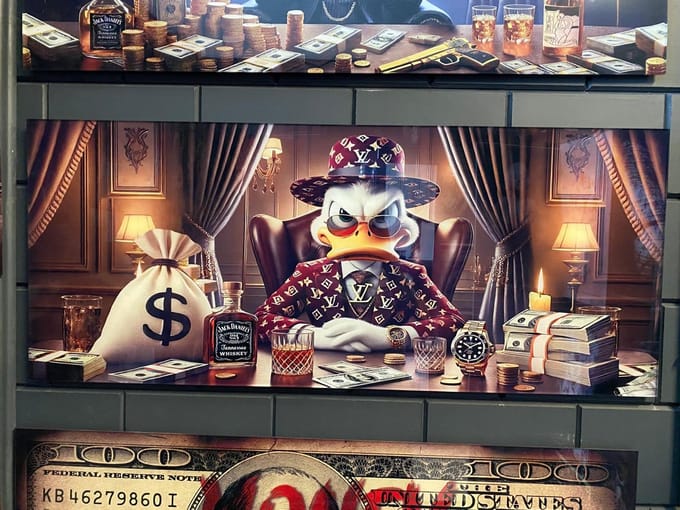 LV Donald Duck schilderij op plexiglas 50x120cm