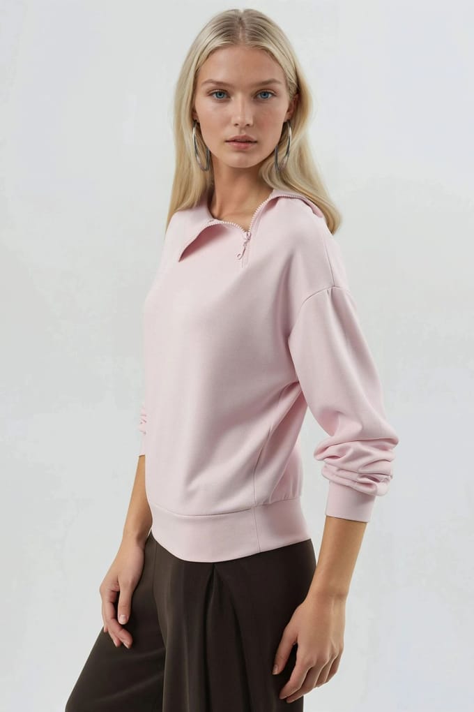Ontspannen Pasvorm Ritskraag Sweatshirt