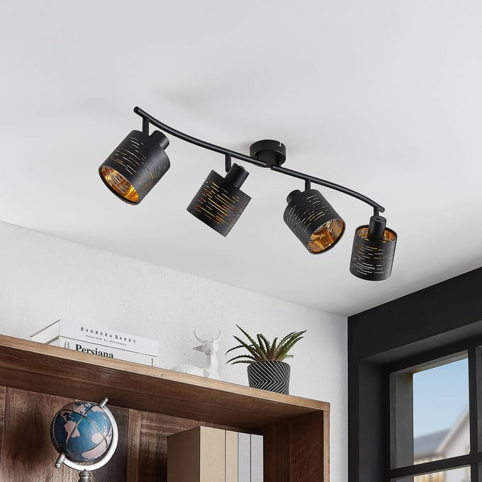Lindby - buitenspot - 4lichts - Ijzer, plastic - H: 22 cm - E14 - zwart, goud