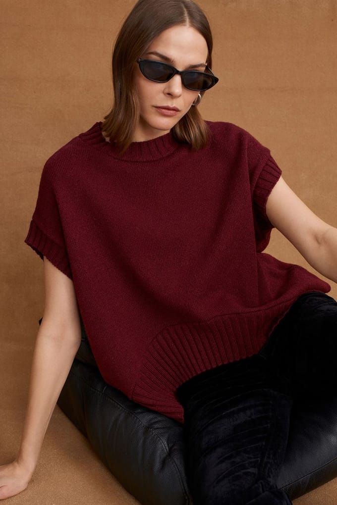 Oversized Geribbelde Trui Vest