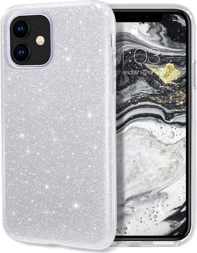 HB Hoesje Geschikt voor Apple iPhone 12 Mini - Zilver - Glitter Back Cover
