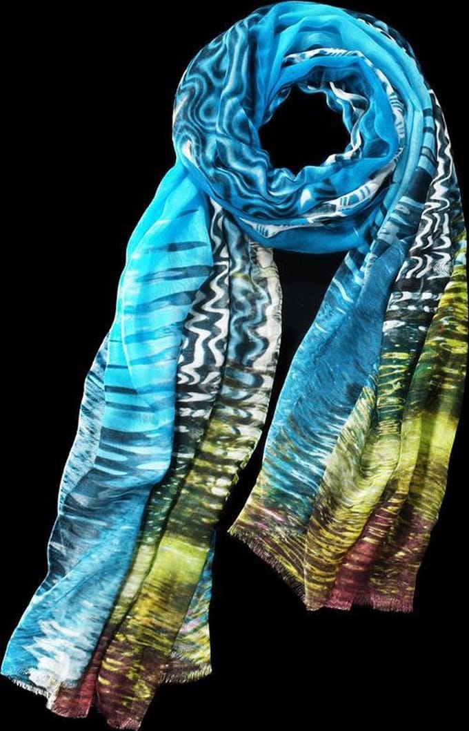 Comunque... - Damessjaal - Langwerpig - Zacht - Print met wolkenkrabber - Jeansblauw