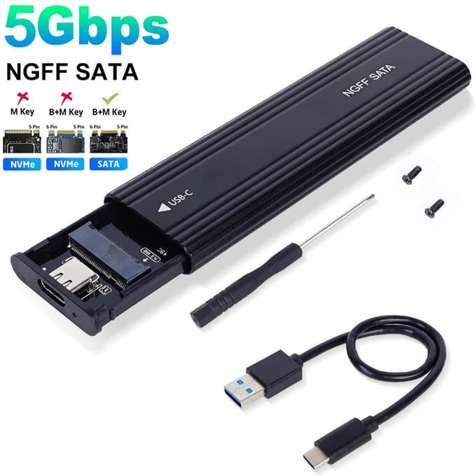 M2 SSD Behuizing M.2 NVMe SATA SSD Behuizing M.2 naar USB Type C SSD Adapter 10Gbps USB 3.1 Externe Behuizing Ondersteunt M en B en B&M Keys Only SATA 5Gbps black