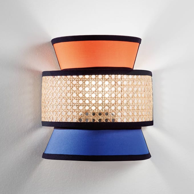 Luce Ambiente Design Wandlamp Gazebo, oranje/blauw/naturel, rotan, 27 cm hoog, E27
