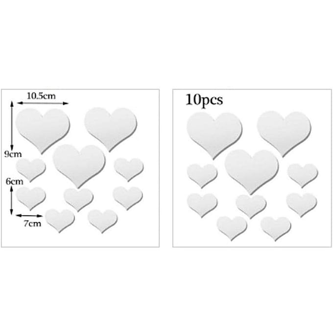 10 STUKS Hartvormige Spiegel Muursticker 3D Spiegel Kunst Decor DIY Muurdecoratie white