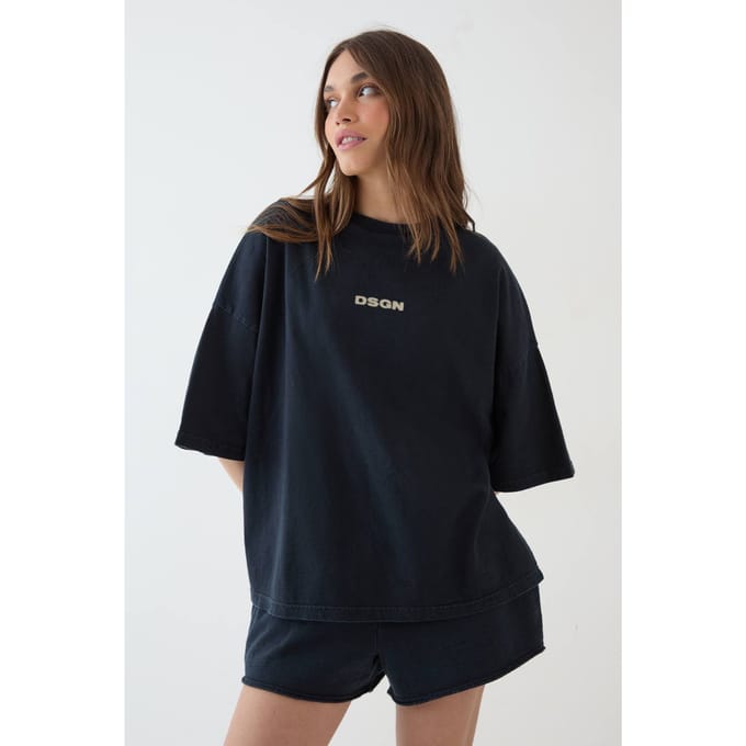 Dames Dsgn Studio Heavyweight Gewassen Oversized T-shirt Met Korte Mouwen | Washed Black | Maat: Medium