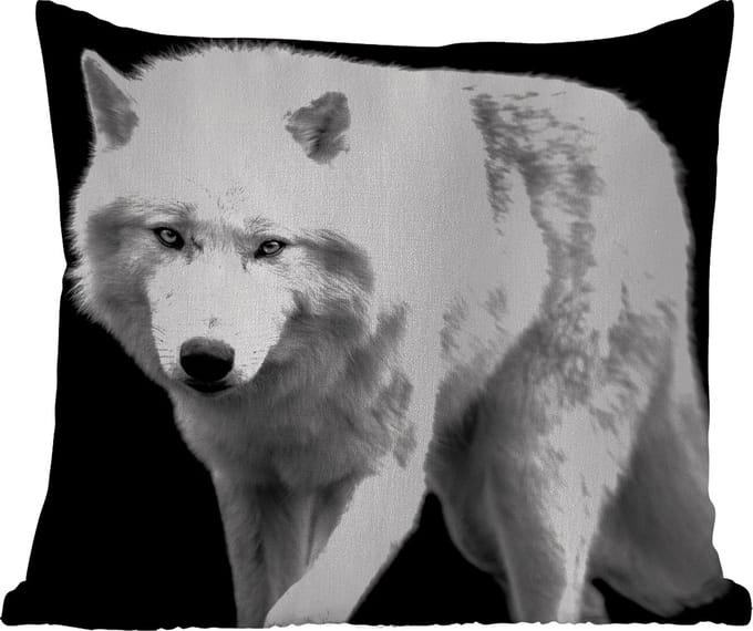 Buitenkussen - Wolf - Dier - Zwart - Wit - 45x45 cm - Weerbestendig