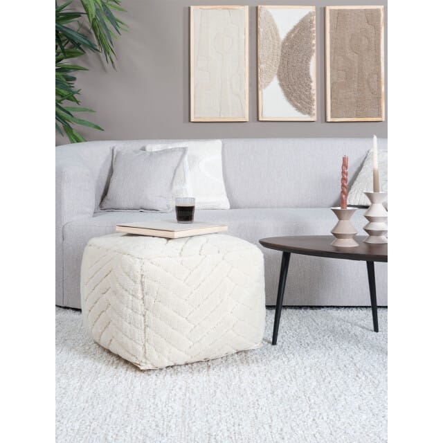 Poef Senna 35 x 50 cm - Luxe Ronde Poef met Visgraatpatroon