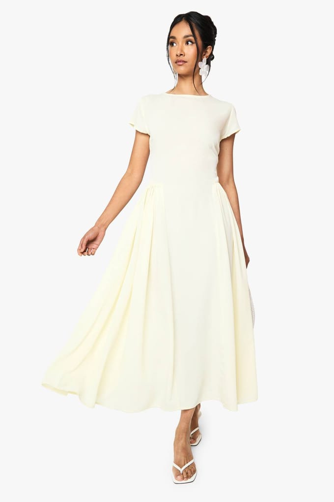 boohoo Dames Getextureerde Volume Rok Midaxi-jurk | Citroen | Maat: 36