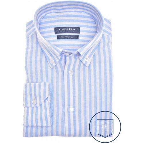 Ledûb Overhemd Linen-Cotton Blend Stripe Licht Blauw / male