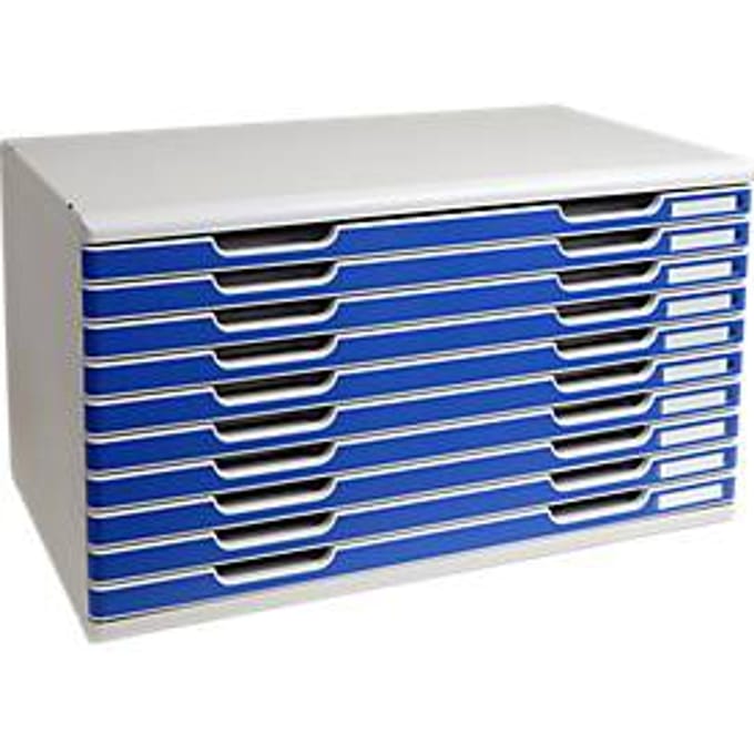 Exacompta MODULO A3-ladebox 10 laden blauw, voor A4-A3+, stofdicht, stil met veiligheidsstop, stapelbaar