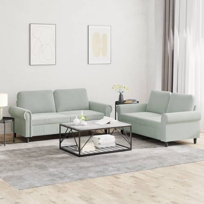 vidaXL - 2-delige - Loungeset - met - kussens - fluweel - lichtgrijs