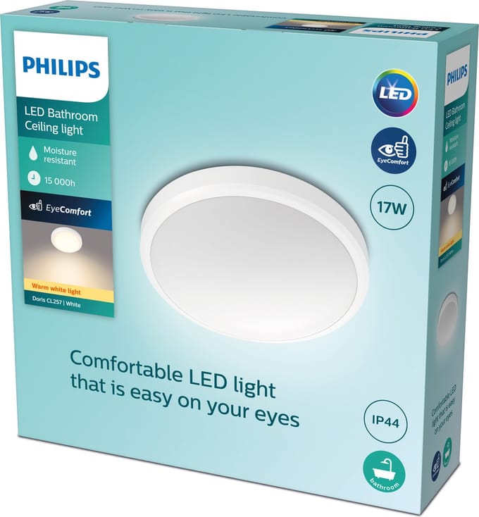 Philips Doris badkamerplafonnière - wit - groot - 17 W