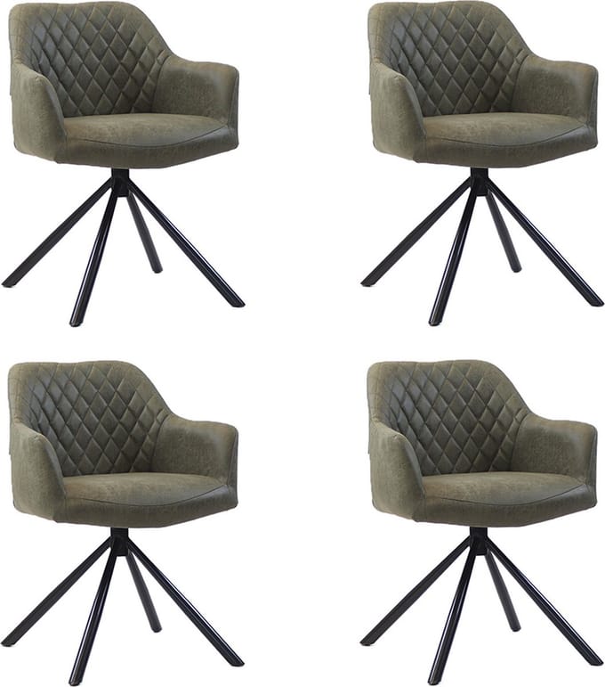 Bronx71® Industriële eetkamerstoel Dex olijfgroen eco-leer - Eetkamerstoelen set van 4 - stoel