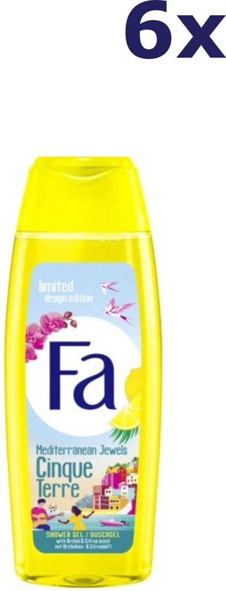 6x Fa douchegel 250-ml mediterranean jewels cinque terre orchidee citrus