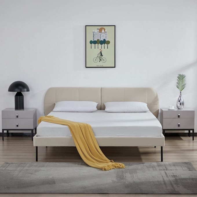 Gestoffeerd bed Porvoo met bedbodem 160x200 cm beige [en.casa]