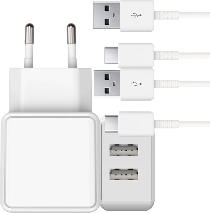Oplader voor Galaxy A15, A25, A35, A55, A54, A34, A33, A24, A23, A14, A13, A52, A53 - Usb Adapter - 2 Poorten - Usb-C naar usb-A Kabel - 2 Meter