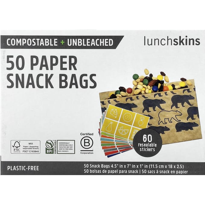 Lunchskins, Papieren Snackzakjes, Beren, 50 stuks black