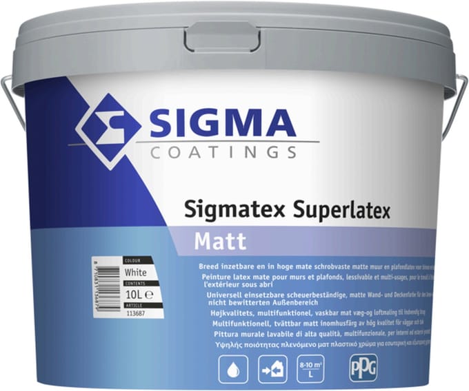 Sigmatex Superlatex Matt - 10 Liter - Wit / Kleur   8716242038467   Verf