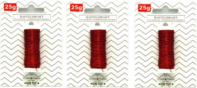 Stern Fabrik Binddraad/wikkeldraad - 3x rolletjes - rood - 50 m x 0,35 mm - hobbydraad/bloemendraad