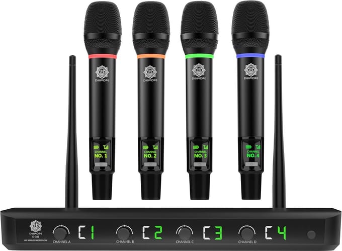 Draadloos UHF Microfoonsysteem met 4 Kanalen en Groot Bereik