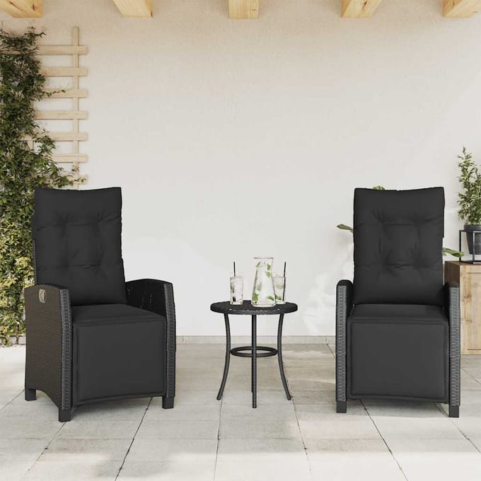 vidaXL - Tuinstoelen - 2 - st - verstelbaar - met - voetensteun - poly - rattan - zwart