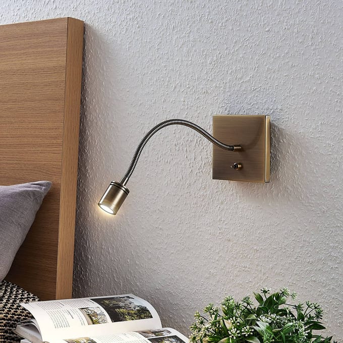 Lindby LED wandlamp Mayar, messing, metaal, leeslamp, 11cm