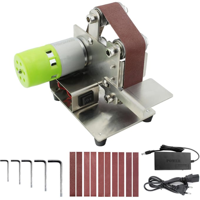 Mini Bandschuurmachine Elektrische Schuur Polijst Slijpmachine 7 Variabele Snelheid met 10 Schuurbanden EU Plug zilver