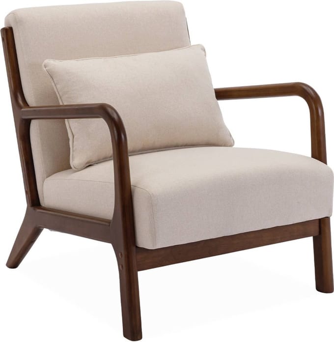 sweeek - Scandinavische fauteuil walnootkleurig hout en stof - lorens