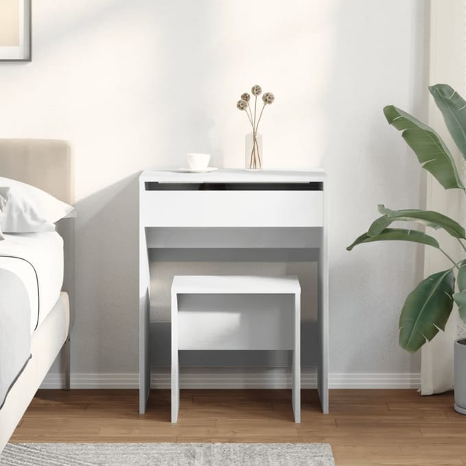 vidaXL - Kaptafel - met - krukje - 60x40x113,5 - cm - wit