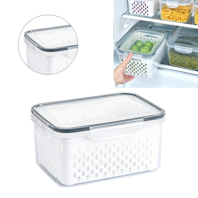 Afdruipopbergmand Doos Transparante Fruit Groente Opbergcontainer voor Keukenbenodigdheden 3300ML white