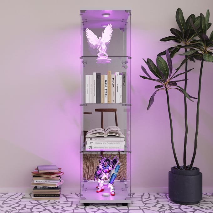Glazen Vitrinekast met LED Verlichting – 4 Planken – Afsluitbaar – Wit