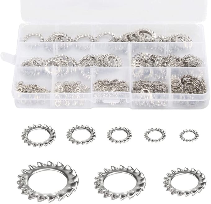 Assortiment van 300 Rvs Locking Discs met Knurled Washer voor Diverse Maten en Toepassingen