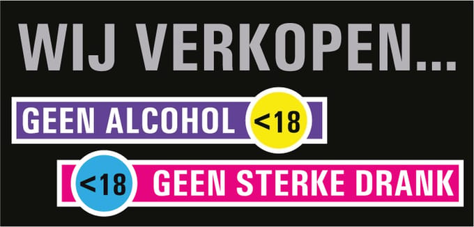 Wij verkopen geen alcohol onder 18 sticker 200 x 100 mm
