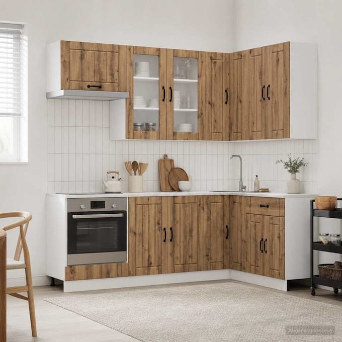 vidaXL - Keukenblok - LUCCA - 8 - st - Artisanaal - eiken - Bewerkt - hout