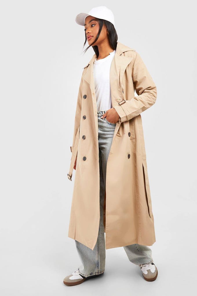 boohoo Dames Gordelde Trenchcoat | Stone | Maat: 14