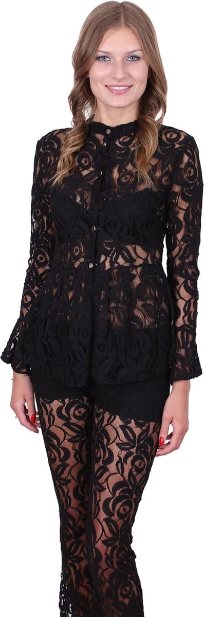 John Zack Zwarte kanten blouse