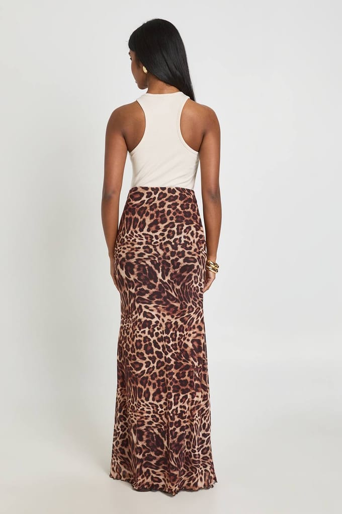 boohoo Dames Maxi Mesh Rok Met Dierenprint | Brown | Maat: 6